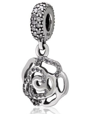 Pandora Charm Rose Dangle Charm 925 Sterling Silver Flower Beads